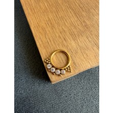 Aida Jewelss %100 316 L Cerrahi Çelik Otantik Zirkon Taşlı Kilitli Halka Piercing