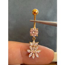 Aida Jewelss %100 316 L Cerrahi Çelik Markiz Kesim Parlak Taşlı Özel Tasarım Çelik Göbek Piercingi