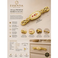 ESBH 128 mm Altın Detaylı Premium Porselen Mobilya Kulpu – Vintage Dekoratif Dolap ve Çekmece Kulbu