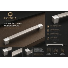 ESBH 224 mm Inox Nikel Saten Mobilya Kulpu – Parlak Gümüş Detaylı Paslanmaz Çelik Dolap & Çekmece Kulbu