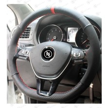 Neebs Bmw 2005 E60 Direksiyon Kılıfı Alcantara Karbon Kırmızı Yüzük Kırmızı Dikiş
