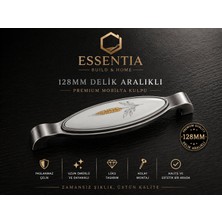 ESBH 128 mm Başak Desenli Premium Mobilya Kulpu – Gümüş Porselen Dolap ve Çekmece Kulbu