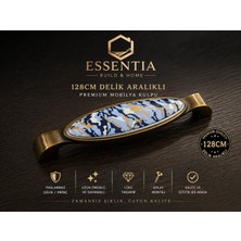 ESBH 128 mm Mavi Mermer Desenli Premium Mobilya Kulpu – Antik Pirinç Dolap ve Çekmece Kulbu