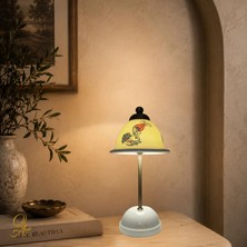 Qtahya Art Abajur-Masa ve Gece Lambası-Dekoratif-Şeffaf Porselen-El Yapımı-Porselen Şapkalı-Krem Gövde