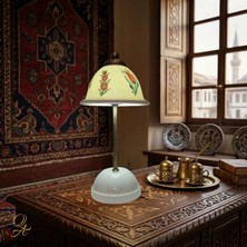 Abajur-Masa ve Gece Lambası-Dekoratif-Şeffaf Porselen-El Yapımı-Porselen Şapkalı-Krem Gövde