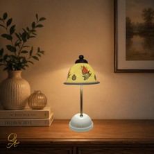 Qtahya Art Abajur-Masa ve Gece Lambası-Dekoratif-Şeffaf Porselen-El Yapımı-Porselen Şapkalı-Krem Gövde