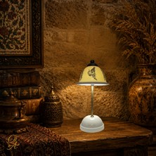 Qtahya Art Abajur-Masa ve Gece Lambası-Dekoratif-Şeffaf Porselen-El Yapımı-Porselen Şapkalı-Krem Gövde