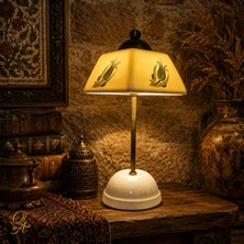 Abajur-Masa ve Gece Lambası-Dekoratif-Şeffaf Porselen-El Yapımı-Porselen Şapkalı-Krem Gövde