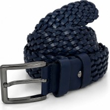 Paşala Leather Erkek Hakiki Manda Derisi Örgü Kemer Lacivert 4.5 cm El Örgüsü Klasik ve Günlük Kullanıma Uygun Dayanıklı Metal Tokalı Şık Tasarım