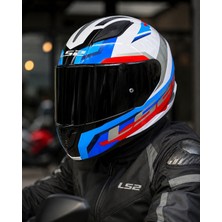Ls2 Rapıd 2 Hyper Beyaz Mavi Kırmızı Fullface Motosiklet Kaskı Siyah Camlı+Şefaf Cam