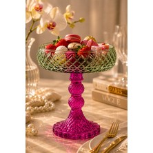 Sudedi Home Ayaklı Cam Sunumluk Dekoratif Organizer Füme Yeşil Fuşya 20 cm
