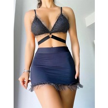 Vip Marketim Vipmarketim Siyah Mini Tül Detaylı Fantezi Elbise