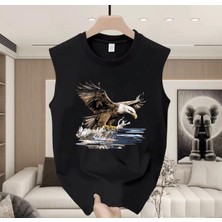 Nigrum Pardus Nıgrum Pardus Yeni Sezon Black Falcon Baskılı %100 Pamuk Büyük Beden Kolsuz Erkek T-Shirt