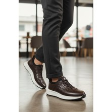 Enoch Erkek Deri Kahverengi Deri Dokulu Hafif Kalın Beyaz Tabanlı Bağcıklı Günlük Spor Ayakkabı Sneaker