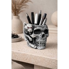 Imosas Dekoratif Kurukafa Kalemlik – Gotik Skull Masaüstü Kalem Tutucu