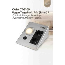 Cata CT-5109 Üçgen Tezgah Altı Ikili Priz - Saten Kasa Günışığı LED Aydınlatmalı Mutfak Prizi