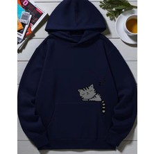 Nigrum Pardus Nıgrum Pardus Kapüşonlu Uykucu Kedi Baskılı 2 Iplik Şardonlu Kız-Erkek Çocuk Sweatshirt