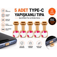 Emre Bilişim Krem Renk Usb-C Type-C Toz Önleyici Tıpa Kaliteli Yapışkanlı Port Koruyucu Esnek 5 Adet