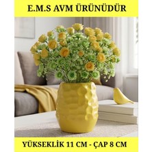 E.M.S Sarı Renk Dekoratif Vazo Saksı Petek Desenli Saksı 11 cm Yükseklik 8 cm Çap.