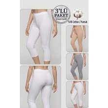Altınay 3'lü Büyük Beden Pamuklu Kadın Tayt Yüksek Bel Kapri Rahat Esnek Toparlayıcı - Plus Size Capri Leggings - 5060