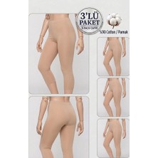 Altınay 3'lü Büyük Beden Pamuklu Kadın Tayt Yüksek Bel Kapri Rahat Esnek Toparlayıcı - Plus Size Capri Leggings - 5060