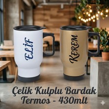 Best Hediye Kulplu Çelik Bardak Termos - 450MLT-yazı,logo baskı dahil(beyaz/gold)