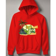 Nigrum Pardus Nıgrum Pardus Kapüşonlu Yeşil Dinazor Baskılı 2 Iplik Şardonlu Erkek Çocuk Sweatshirt