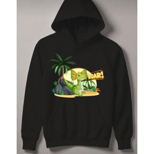 Nigrum Pardus Nıgrum Pardus Kapüşonlu Yeşil Dinazor Baskılı 2 Iplik Şardonlu Erkek Çocuk Sweatshirt