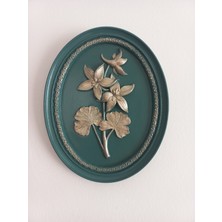 ZE Dekorasyon Firuze Yeşili Rengi 21X17CM Beyaz Gold Detaylı Oval Duvar Süsü