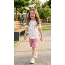 Tuma Collection Kız Çocuk Yazlık Şortlu Takım Tişört Şort Pamuklu Günlük Rahat Kombin 3-4-5-6 Yaş