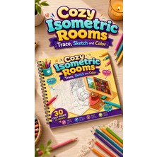 Pink Swan Craft Cozy Isometric Rooms Boyama Kitabı Trace Sketch Color 30 Görsel 20X20 cm