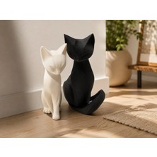 YSN Sounds Kedi Ev Süsü , Ikili Kedi Raf Süsü , Siyah Beyaz Çift Kedi Ev Dekorasyon Süsü , Çift Kedi Biblo