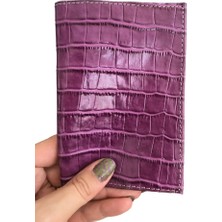 Pinkylola Design - Seyahat Serisi =mor Kroko Baskılı Hakiki Deri Pasaport Kılıfı