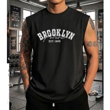 Nigrum Pardus Nıgrum Pardus Yeni Sezon Brooklyn Baskılı %100 Pamuk Kolsuz Büyük Beden Erkek T-Shirt