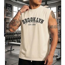 Nigrum Pardus Nıgrum Pardus Yeni Sezon Brooklyn Baskılı %100 Pamuk Kolsuz Büyük Beden Erkek T-Shirt