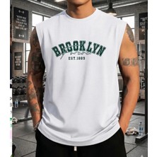 Nigrum Pardus Nıgrum Pardus Yeni Sezon Brooklyn Baskılı %100 Pamuk Kolsuz Büyük Beden Erkek T-Shirt