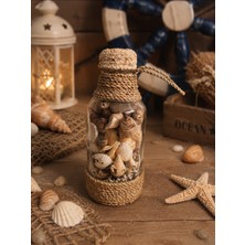 WoodBay Deniz Kabuklu Dilek Şişesi Cam Şişe Dekoratif Deniz Kumlu Masa Süsü-Duvar Süsü 12.5x5 cm