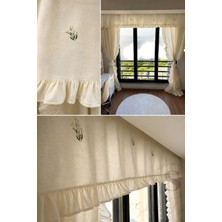 Shules Collection Naturel Buldan Keten Papatya Nakışlı Farbela Perde