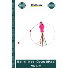 Carlburn Özel Üretim Dayanıklı Interaktif Hareketli Esnek Peluş Eğlenceli Balıklı Kedi Oyun Oltası 90 cm