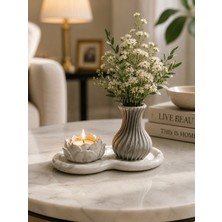 Deppo Market Lotus Mum ve Vazolu Dekor Seti – Modern Salon Aksesuarı