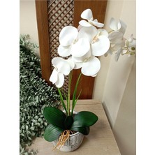 Cennet Home Islak Orkide Aranjmanı Kare Desenli Beton Saksıda Masaüstü Dekoratif Yapay Çiçek