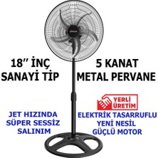 Abnturk Sanayi Tip Metal Vantilatör Sağa Sola 180° Hareketli Süper Serinletici Büyükboy 60W 5 Kanat Pervane 3 Kademe 140CM Uzayıp Kısalan Sağlam Metal Ayak Sessiz Çalışan Enerji Tasarruflu Motor 2 Yıl Garanti