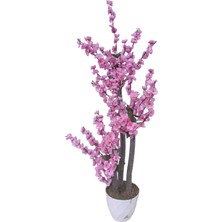 Cennet Home Pembe Bahardalı Ağacı 140CM 3 Gövdeli Salon Balkon Ev  Için Yapay Ağaç Beyaz Plastik Saksıda