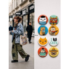 Punky Store 8'li Set-8 | Kedi Temalı Rozet Seti Sevimli Renkli Cat Desenli Kawaii Broş Pin