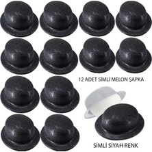 sbodurhome Siyah Renk Simli Melon Yuvarlak Parti Şapkası 12 Adet