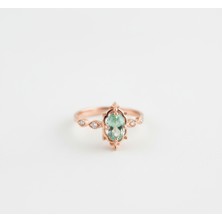 GIBYJEWEL Gıbyjewel Antika Tarz Pırlanta Modeli Yeşil Zirkon Taşlı 925 Ayar Minimal Rose Kaplama Vintage Gümüş Yüzük