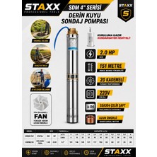 Staxx Power Sdm3/20 2hp Monofaze 6ton Su Derin Kuyu Dalgıç Pompa Seti 151 Metre 20 Kademeli 220V Full Takım