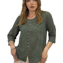 Etki Moda %100 Organik Pamuk Kadın Önü Nakışlı Düğme Detaylı Otantik Bluz