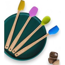 4 Adet 4 Renk Ahşap Saplı Pastel Renkli Dayanıklı Silikon Spatula Seti Mutfak Seti Renkli Kaşık Spatula (Canlı Renkler)