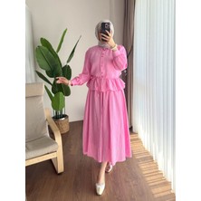 RFK Butik Kadın Melinda Begonya Kumaş Etekli Ikili Takım - Pembe